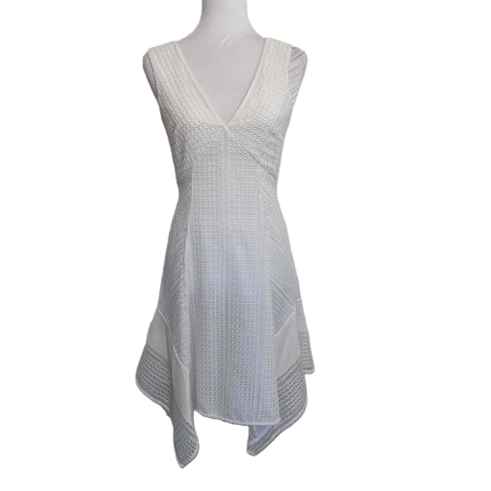 Derek Lam 10 Crosby White Vneck Asymmetric Hem Dress‎ Size 2